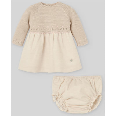 Paz Rodriguez - Take Me Home Set Knit Newborn Dress + Bloomers Alegria 12M Light Brown/Chalk Pink Image 1