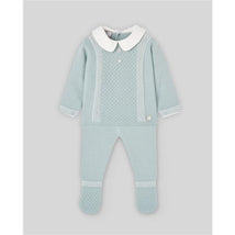 Paz Rodriguez Take Me Home Set Knit Newborn Sweater + Leggins Leira, Light Blue/Cream Image 1
