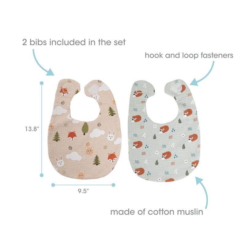 Pearhead - 2Pk Baby Bib Set, Woodland Muslin Cotton Image 2