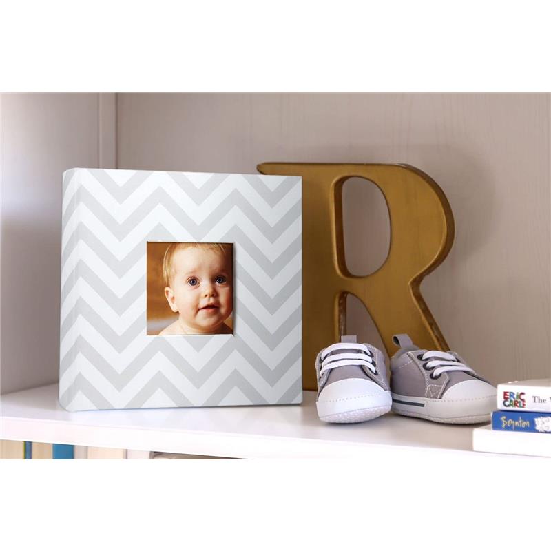 Pearhead - Baby Photo Album With Guided Journal Pages, Chevron Gray Image 4