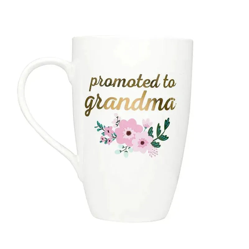 Pearhead Promoted to Grandma Mug, Pregnancy Announcement Gift for Grandma Mug, Floral Image 1