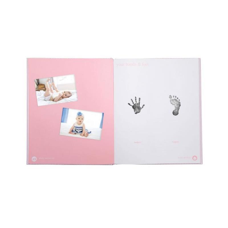 Pearhead - Seersucker Baby Book And Clean Touch Ink Pad, Pink Image 3