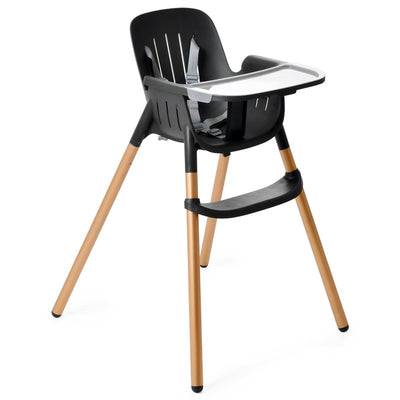 Peg-Perego Companion Seat for Ypsi in Mon Amour Sky-Black/Gold with a black plastic seat and wooden legs.