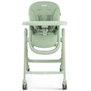 Peg Living High Chair in sage green with a padded seat, adjustable harness, and a removable tray.
