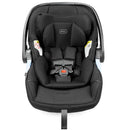 Peg Primo Viaggio Lounge Infant Car Seat in True Black, featuring soft padding, safety harness, and adjustable handle.