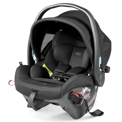 Infant car seat Peg Perego Primo Viaggio 4-35 in True Black, featuring a curved handle, safety straps, and a protective canopy.
