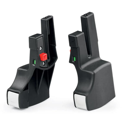 Primo Viaggio Links adapters for Ypsi stroller, featuring a black design with red and green indicators.