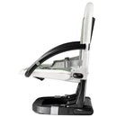 Peg Rialto Booster High Chair in Ice color, featuring a sleek black base, adjustable tray, and safety harness.