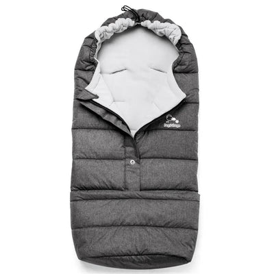 Grey Peg Vario Stroller Foot Muff with a plush interior and adjustable hood for added warmth and comfort.