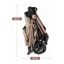 Peg Vivace Single Stroller in Rose Gold, folded position, dimensions marked at 28 inches by 15 inches.
