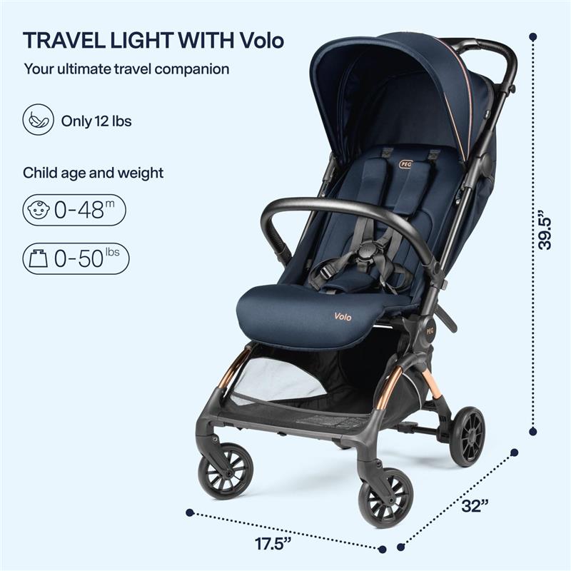 Peg Perego Volo Ultra Lightweight Carry On Compliant Travel Stroller, True Black Image 4