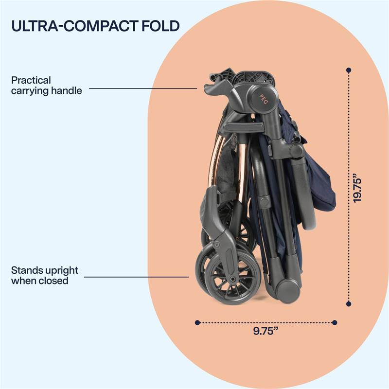 Peg Perego Volo Ultra Lightweight Carry On Compliant Travel Stroller, True Black Image 7