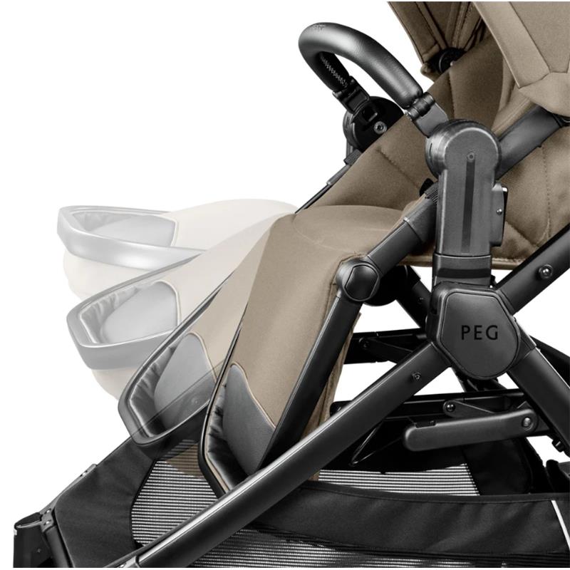 Peg YPSI Single-to-Double Stroller in Vanilla Blend, showcasing a beige seat, adjustable backrest, and black frame.