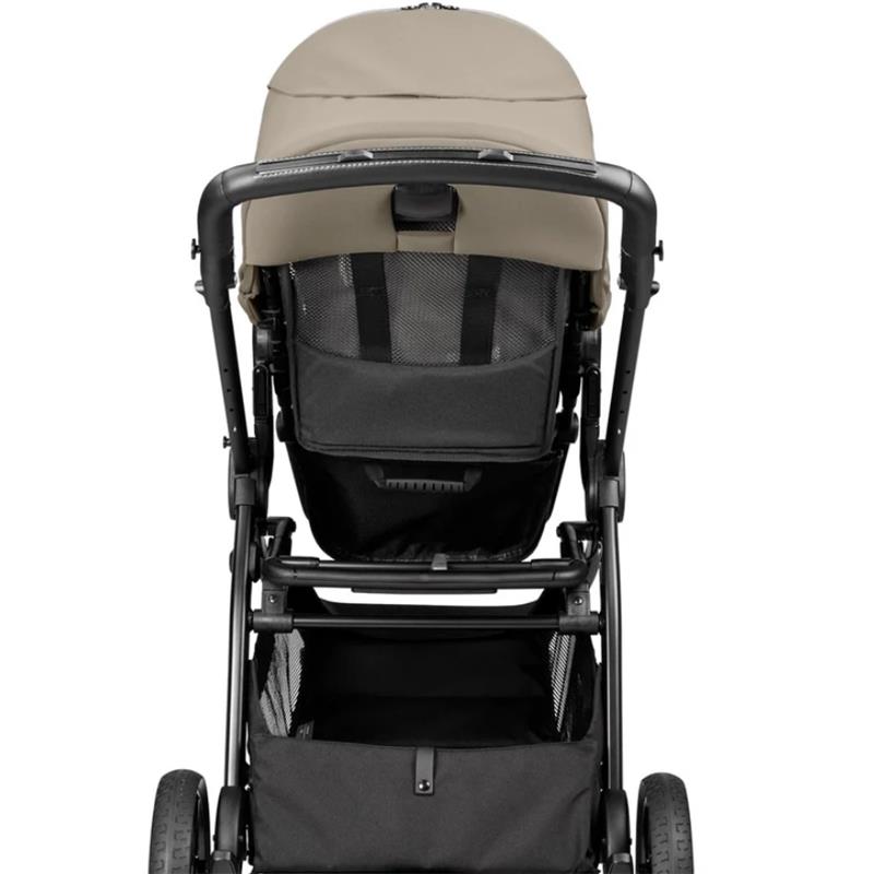 Single-to-double stroller in Vanilla Blend, featuring a spacious seat, adjustable canopy, and undercarriage storage.