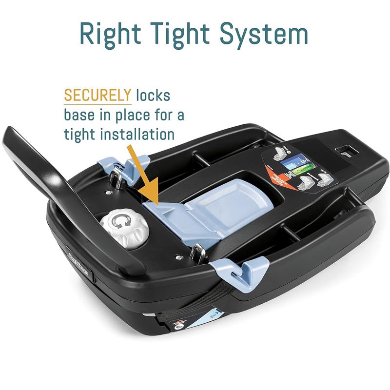 Base of the Peg Perego Ypsi Travel System features a Right Tight System for secure installation, highlighted by an adjustable locking mechanism.