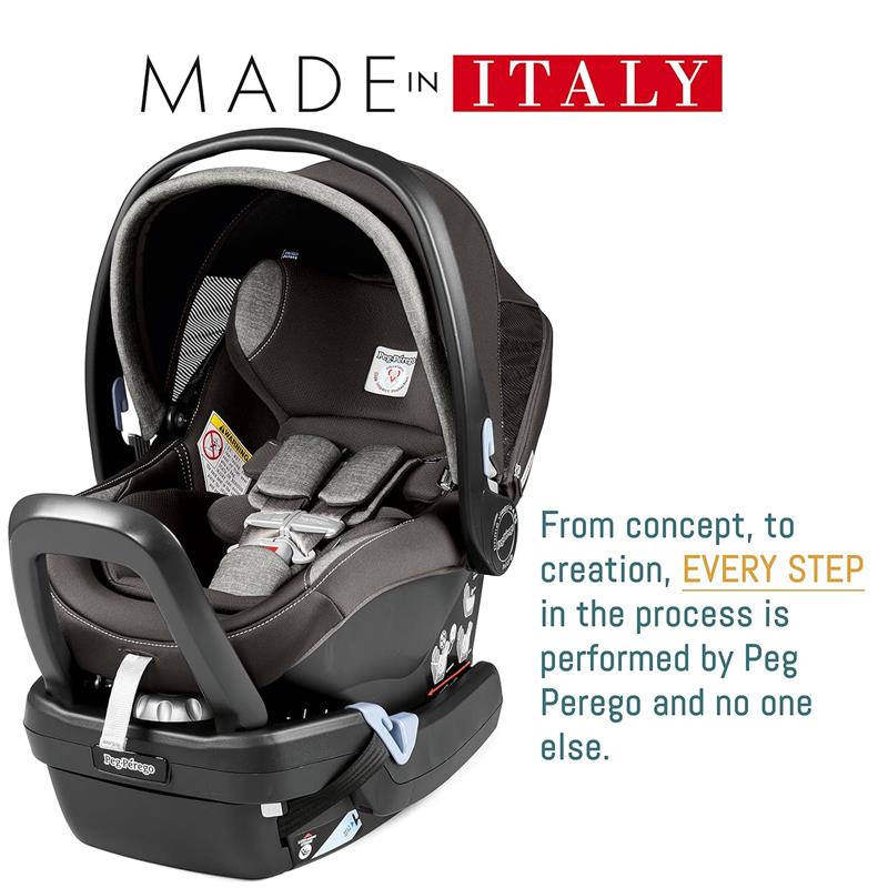 Peg Perego Ypsi Travel System in Vanilla Blend features a safety car seat with adjustable harness and canopy, highlighting Italian craftsmanship.