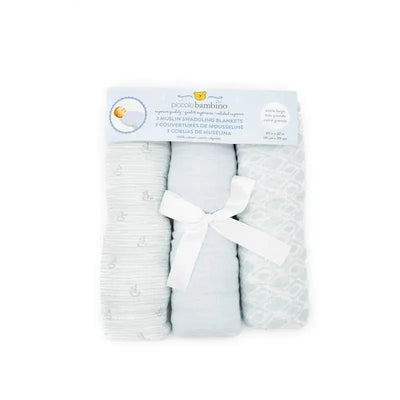 Piccolo Bambino 3pk Different Patterns Muslin Swaddle Blankets Boy Image 1