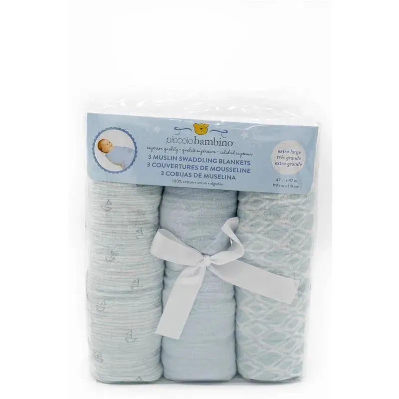 Piccolo Bambino 3pk Different Patterns Muslin Swaddle Blankets Boy Image 2