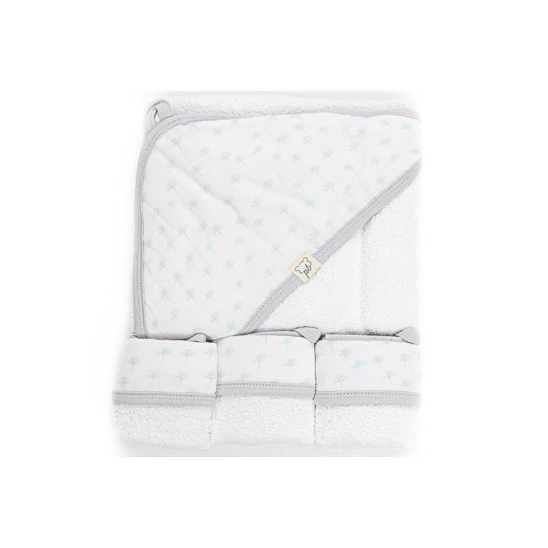 Piccolo Bambino Grey Dotted Baby Hooded Towel & 3 Baby Washcloths Set Image 1