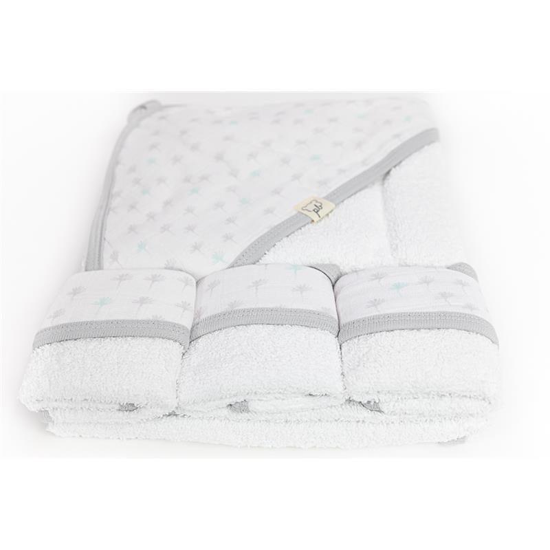 Piccolo Bambino Grey Dotted Baby Hooded Towel & 3 Baby Washcloths Set Image 3