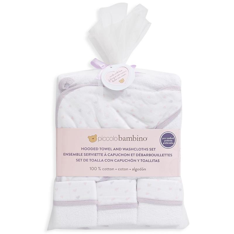 Piccolo Bambino - Hooded Towel W/ 3 Washcloths, White/Pink Image 1