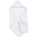 Piccolo Bambino - Hooded Towel W/ 3 Washcloths, White/Pink Image 3
