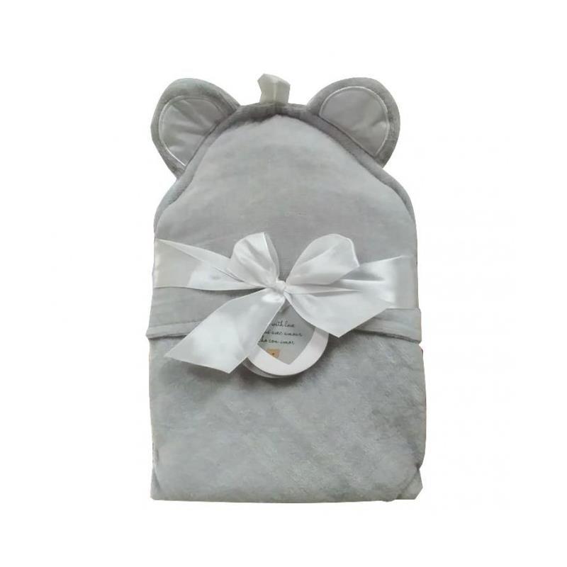 Piccolo Bambino - Luxury Velour Hooded Towel With Satin Ears, Grey Image 1