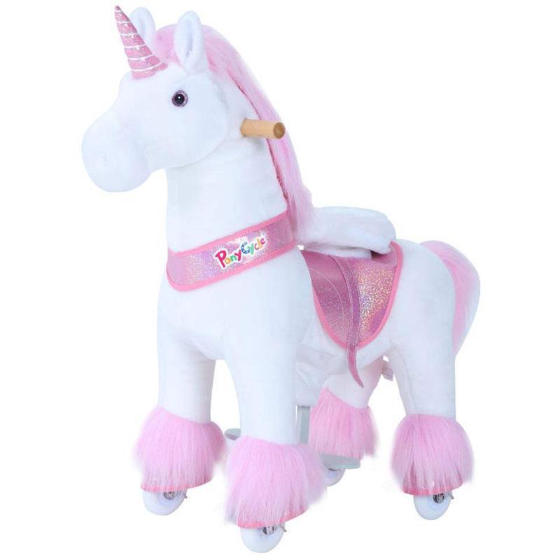 Ponycycle Pink Unicorn 3-5 Years Old, Kids Unicorn Ride on Toy, Ride on Unicorn Toy Plush, Pink Pony Image 1