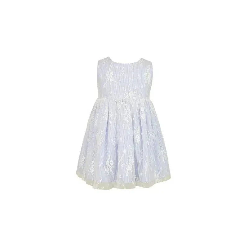 Popatu - Baby Girls Light Blue Floral Lace Overlay Dress Image 1
