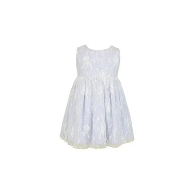 Popatu - Baby Girls Light Blue Floral Lace Overlay Dress Image 1