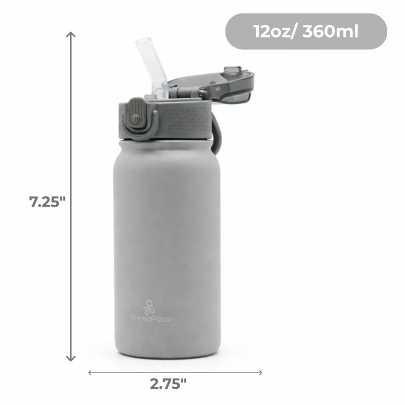 Primo Passi 12 oz Kids Insulated Straw Water Bottle, Gray Image 4