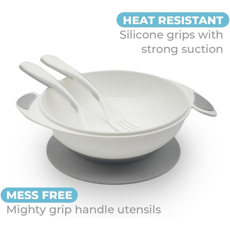 Primo Passi Baby Suction Bowl with Lid, Fork & Spoon Set, Grey Image 2