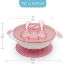 Primo Passi Baby Suction Bowl with Lid, Fork & Spoon Set, Light Pink Image 4