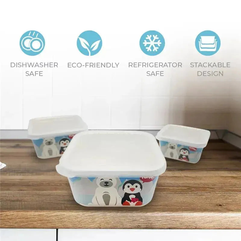 Primo Passi - 3Pk Bamboo Winter Friends Fiber Kids Food Containers, Penguin/Polar Image 3