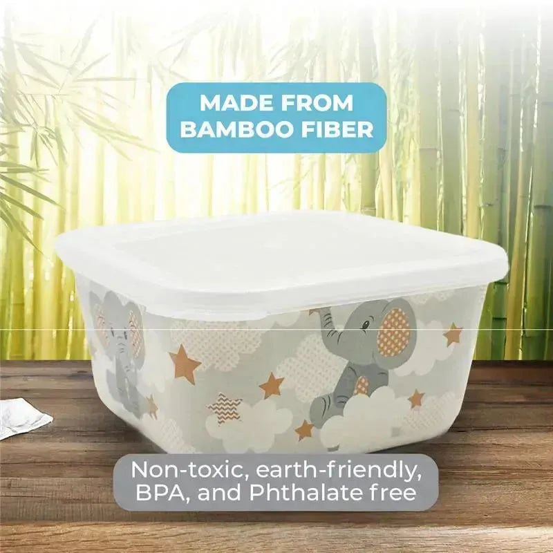 Primo Passi - Bamboo Fiber Kids Super Combo - Divided Square Plate, Square Bowl, Fork&Spoon, And 3 Food Container With Lids - Little Elephant Image 5