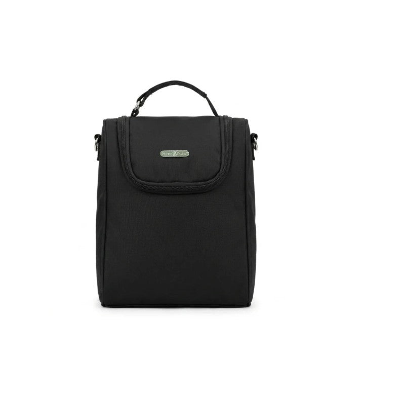 Black Primo Passi Bundle diaper bag tote featuring a top handle and zipper closure, designed for carrying baby essentials.
