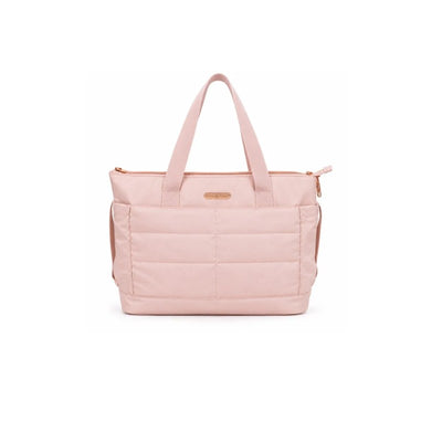 Pink diaper bag tote with dual handles, zippered closure, and quilted design, part of the Primo Passi Bundle.