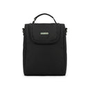 Insulated black bottle bag with a top handle and a front zip pocket, designed for keeping drinks at the desired temperature.
