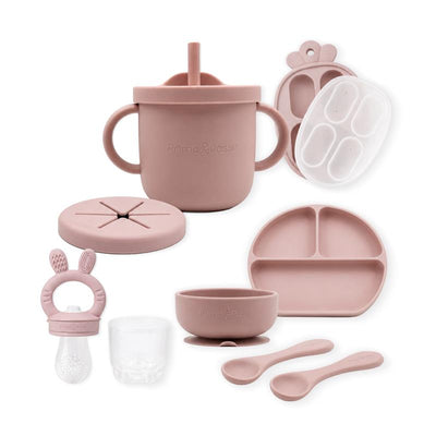 Primo Passi - Silicone Carrot Freezer + Food Feeder + Spoon 2-Pack + Suction Bowl + Suction Plate + Training Cup And Snack Cup - Rose Pink Image 1