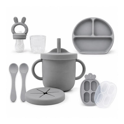 Primo Passi - Silicone Carrot Freezer + Food Feeder + Spoon 2-Pack + Suction Bowl + Suction Plate + Training Cup And Snack Cup - Senior Grey Image 1