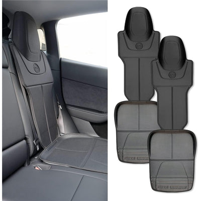 Prince Lionheart Tesla 2-Stage Car Seat Saver displayed in a vehicle, featuring protective black fabric and cushioned backing.