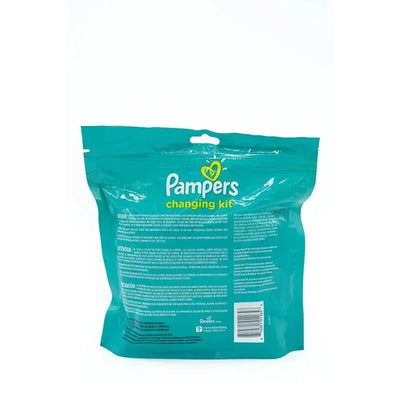 Pampers Cruisers changing kit package featuring instructions and product details in English and Spanish.
