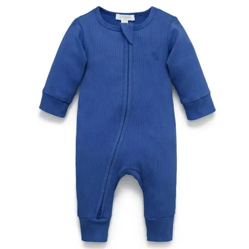 Pure Baby - Baby Boy Rib Zip Growsuit, Waterfall Image 1