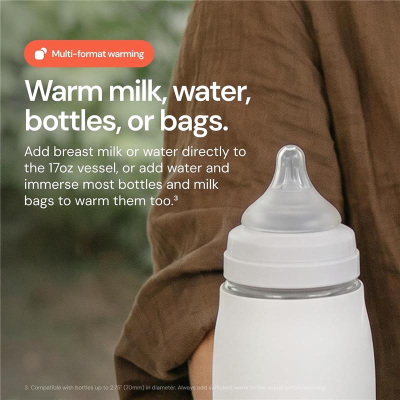 Quark BuubiBottle Portable Milk Warmer PRO with a milk bottle, designed to warm milk, water, and bags.