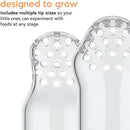 Quark Fruuti Baby Fruit Feeder featuring multiple tip sizes for experimenting with various foods safely.