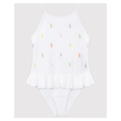 Ralph Lauren Baby - 1 Piece Allover Pony Schiffli Swimsuit 3/3T White Image 1