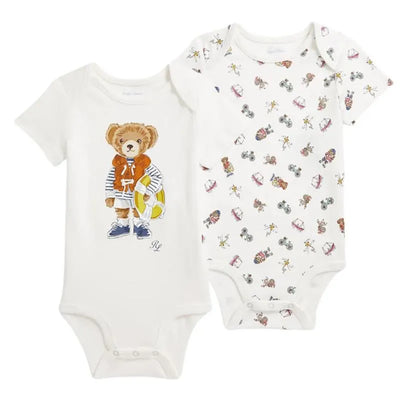Ralph Lauren Baby - 2Pk Short-Sleeve Cotton Interlock Novelty Bear Graphic Bodysuits, Boy Bear Image 1
