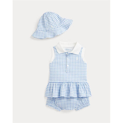 Ralph Lauren Baby - 2Pk Sleeveless Interlock Knit Gingham Ruffle Polo Shortall With Hat Image 1