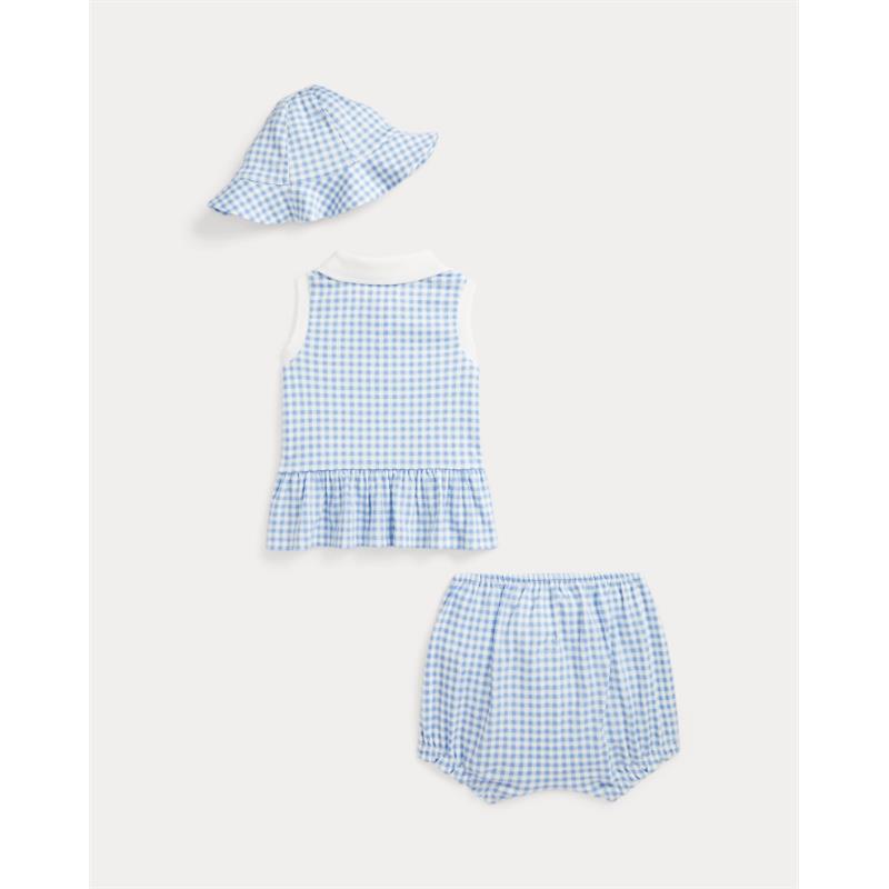 Ralph Lauren Baby - 2Pk Sleeveless Interlock Knit Gingham Ruffle Polo Shortall With Hat Image 2