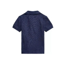 Boys Big Pony Polo Shirt by Ralph Lauren in French Navy, showcasing a solid navy color with short sleeves and a collar.